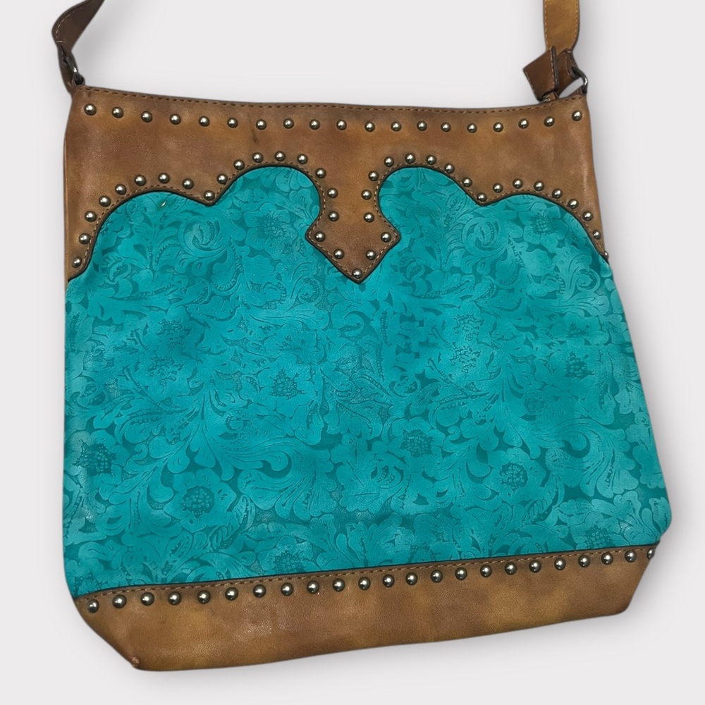 Turquoise Leather Crossbody Western Bag